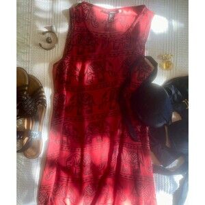 Forever 21 Juniors Size Small Sleeveless Tunic Top Red Black Elephant Print NWOT